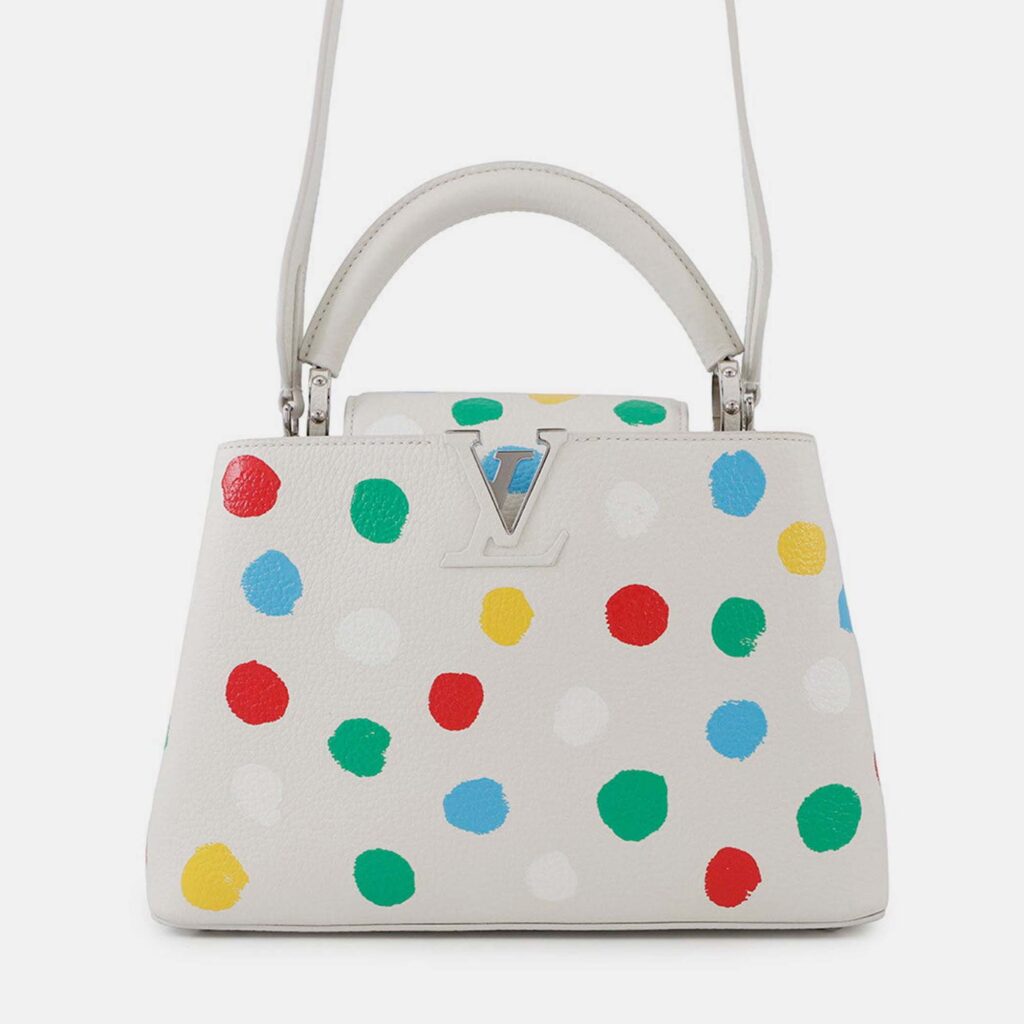 Louis Vuitton Capucines BB Painted Dots White Multicolor Taurillon Leather Top Handle Bag Louis Vuitton Capucines BB Painted Dots White Multicolor Taurillon Leather Top Handle Bag