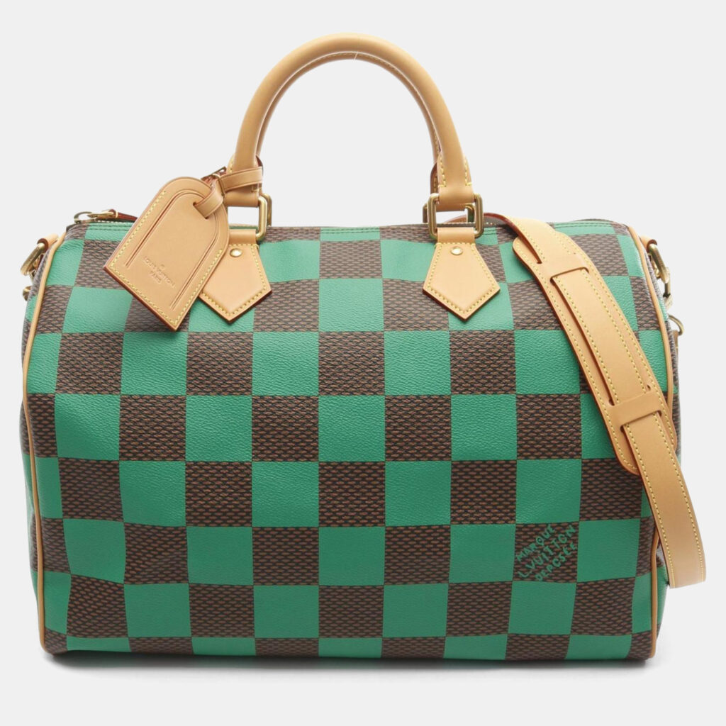 Louis Vuitton Speedy Bandouliere 40 Green Brown Damier Coated Canvas Leather Top Handle Bag Louis Vuitton Speedy Bandouliere 40 Green Brown Damier Coated Canvas Leather Top Handle Bag