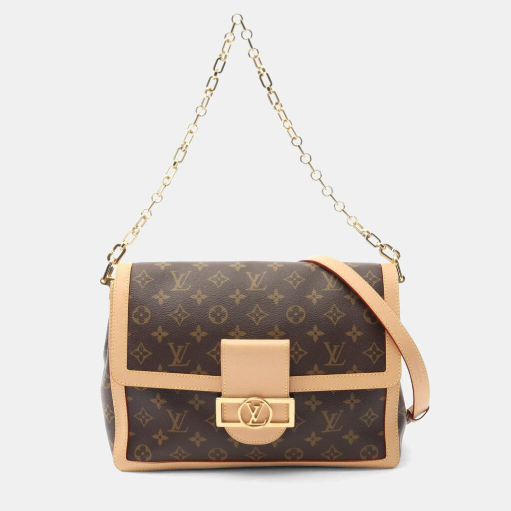 Louis Vuitton Dauphine Soft GM Brown Monogram Leather Shoulder Bag Louis Vuitton Dauphine Soft GM Brown Monogram Leather Shoulder Bag