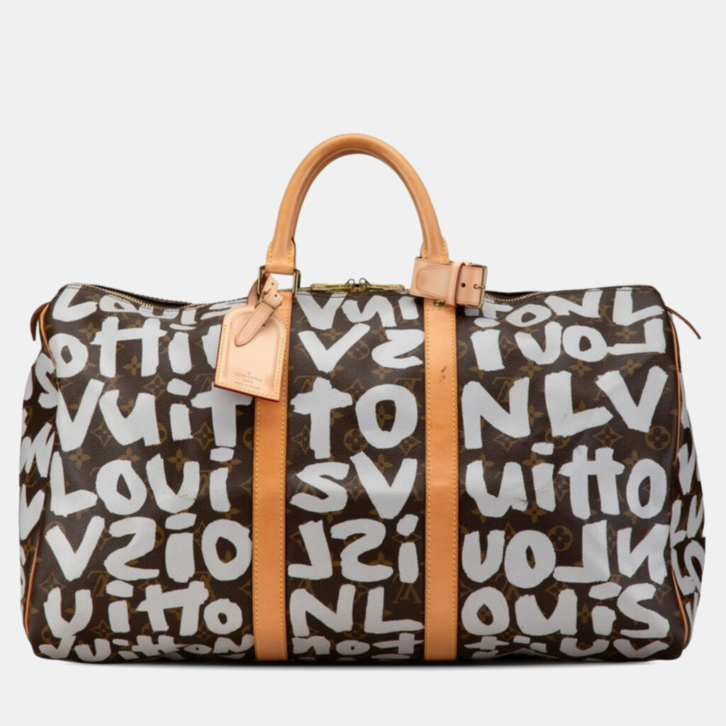 Louis Vuitton Monogram Graffiti Keepall 50 Grey Brown Monogram Coated Canvas and Leather Duffel Bag Louis Vuitton Monogram Graffiti Keepall 50 Grey Brown Monogram Coated Canvas and Leather Duffel Bag