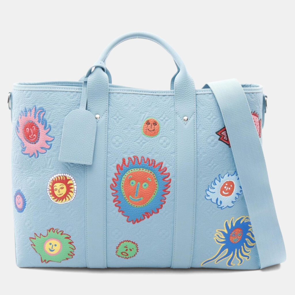 Louis Vuitton Yayoi Kusama Weekend Blue Multicolor Monogram Taurillon Leather Tote Bag Louis Vuitton Yayoi Kusama Weekend Blue Multicolor Monogram Taurillon Leather Tote Bag