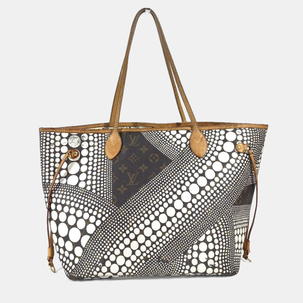 Louis Vuitton Neverfull Monogram Pumpkin Dot MM White Canvas Tote Bag