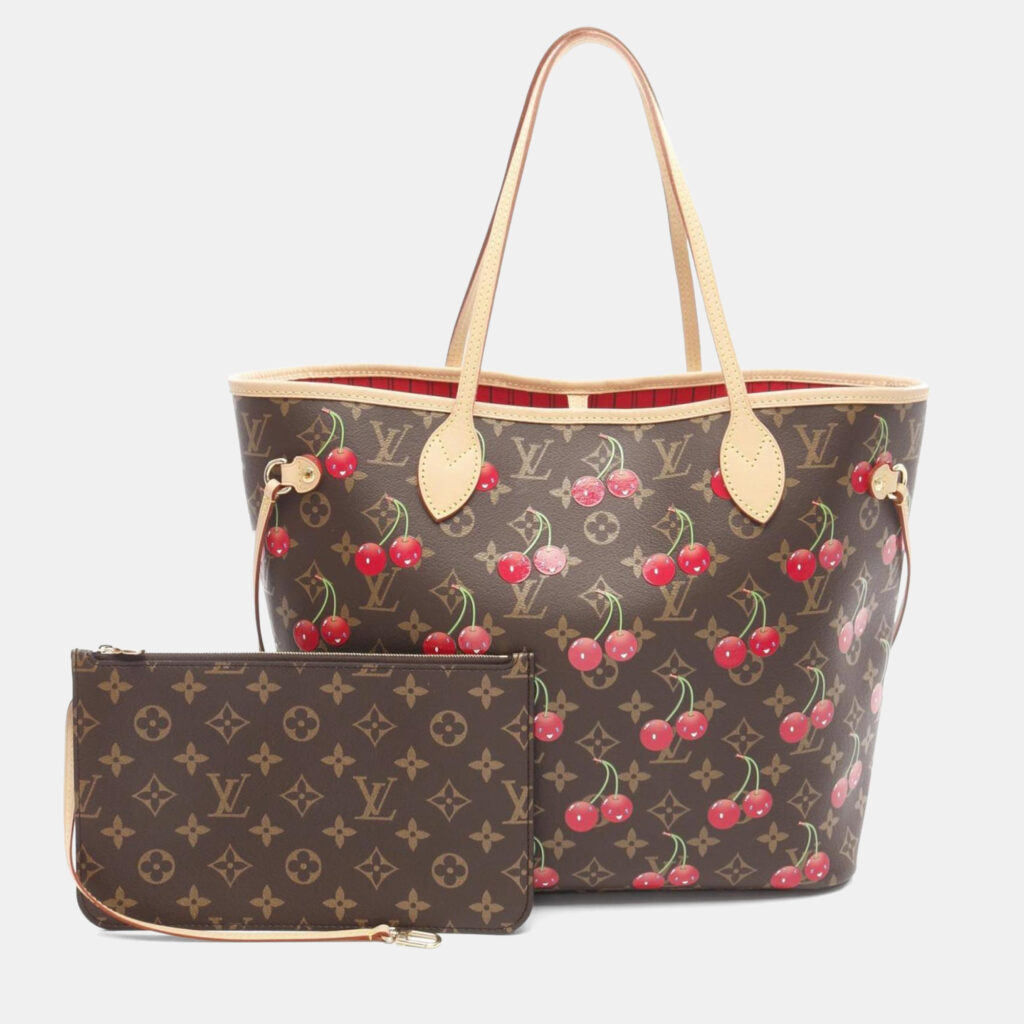 Louis Vuitton Neverfull MM Cherry Brown Monogram Coated Canvas Leather Tote Bag