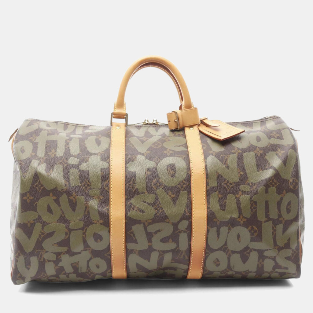 Louis Vuitton Keepall Monogram Graffiti 50 Brown Khaki Coated Canvas Leather Duffel Bag Louis Vuitton Keepall Monogram Graffiti 50 Brown Khaki Coated Canvas Leather Duffel Bag