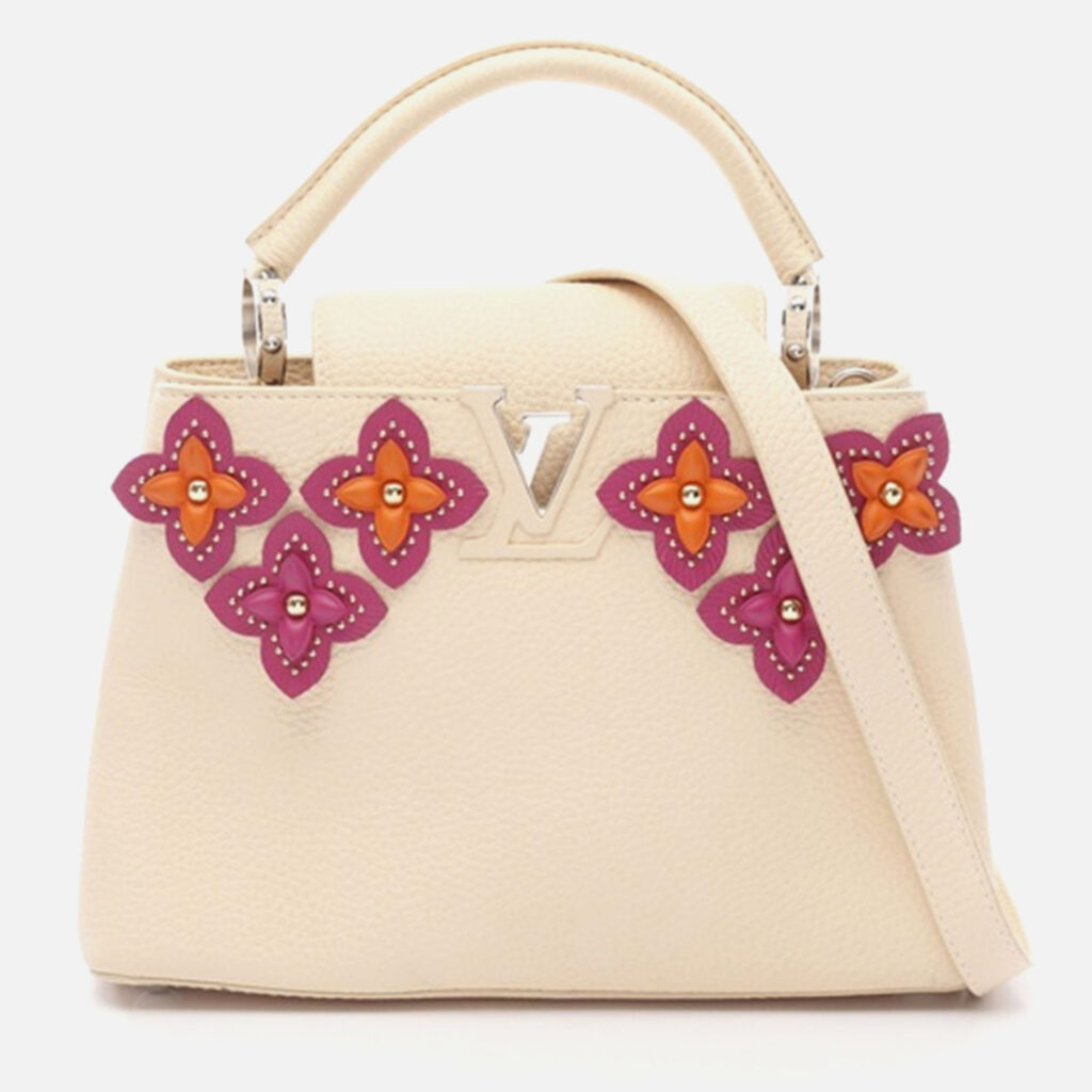 Louis Vuitton Capucines Flower Tinsel BB Ivory Taurillon Leather Top Handle Bag