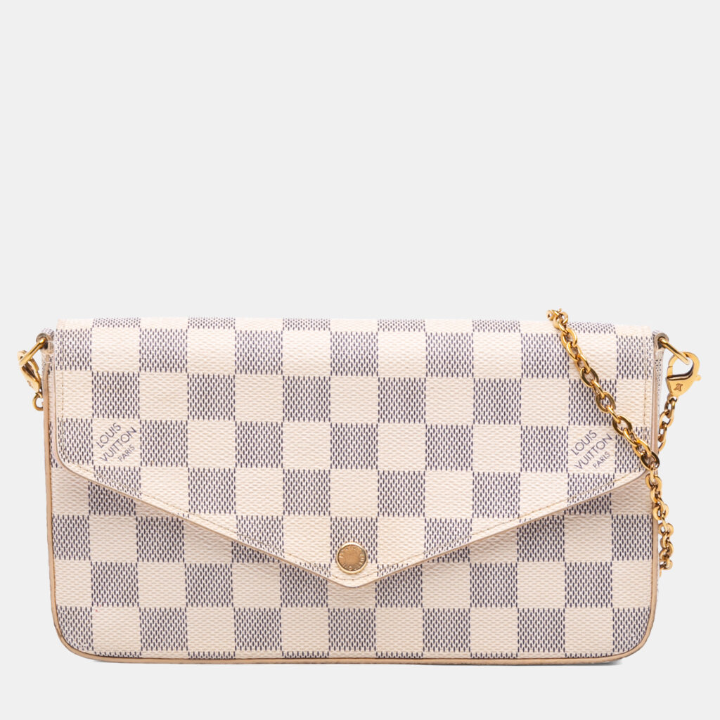Louis Vuitton Pochette Felicie Beige Blue Damier Azur Canvas Wallet on Chain Bag Louis Vuitton Pochette Felicie Beige Blue Damier Azur Canvas Wallet on Chain Bag