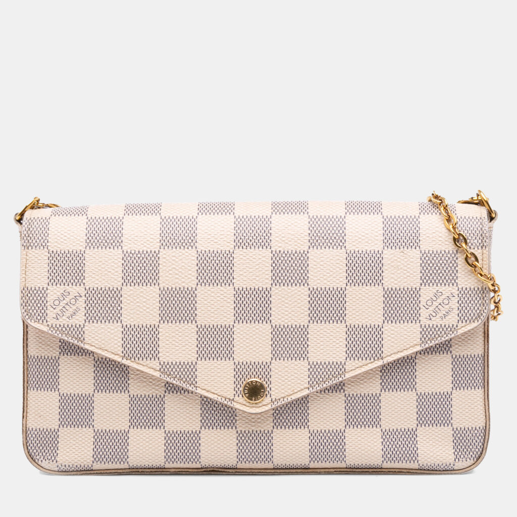 Louis Vuitton Pochette Felicie Blue, White Damier Azur Canvas Wallet on Chain Bag Louis Vuitton Pochette Felicie Blue, White Damier Azur Canvas Wallet on Chain Bag