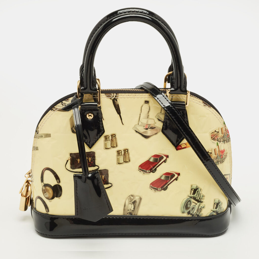 Louis Vuitton Citrine/Black Monogram Vernis Stickers Alma BB Bag Louis Vuitton Citrine/Black Monogram Vernis Stickers Alma BB Bag
