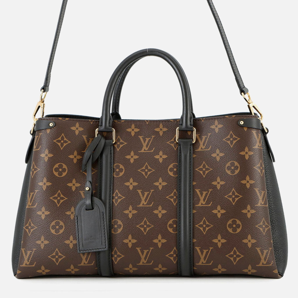 Louis Vuitton Soufflot NV MM Black Monogram Macassar Canvas Top Handle Bag