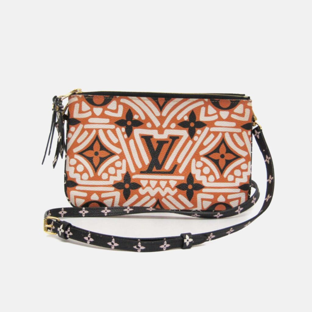 Louis Vuitton Clafity Double Zip Pochette Black Brown White Coated Canvas Shoulder Bag Louis Vuitton Clafity Double Zip Pochette Black Brown White Coated Canvas Shoulder Bag