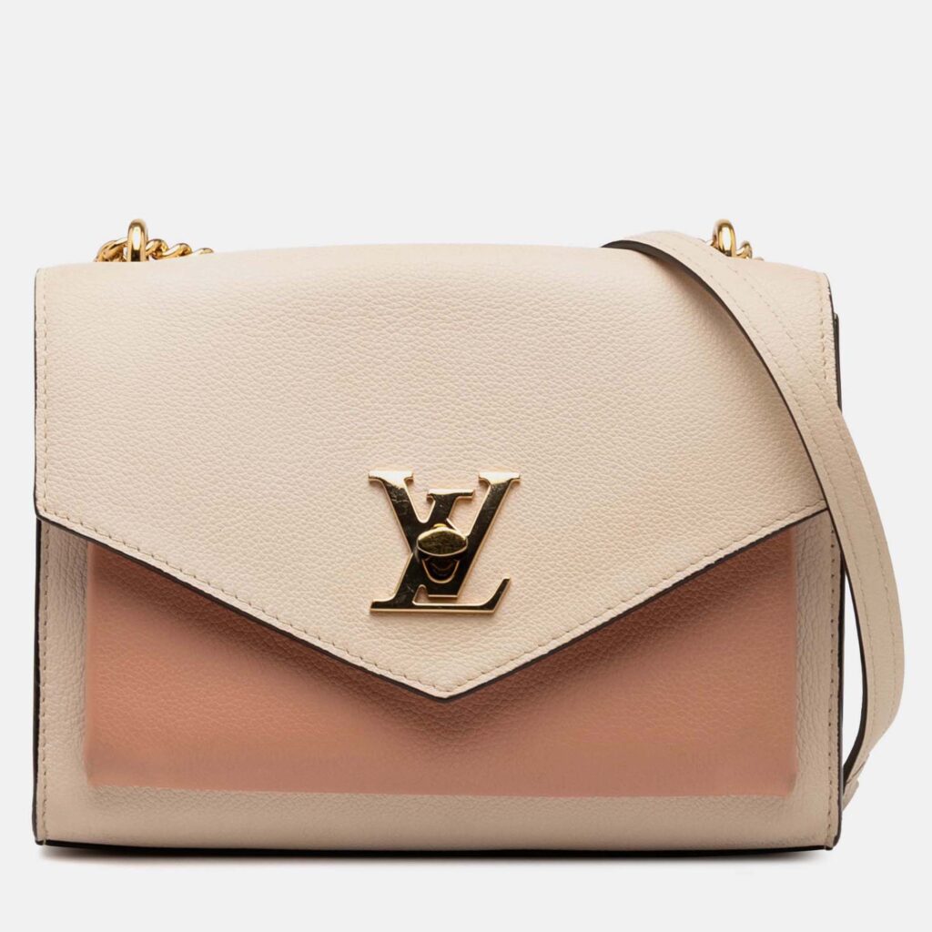 luxury-women-louis-vuitton-used-handbags-p1244640-005.jpg Louis Vuitton Beige Brown Bicolor Leather MyLockMe Chain BB