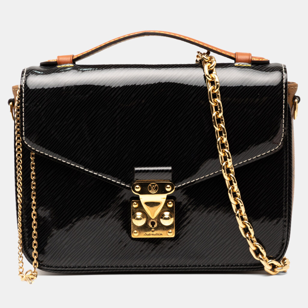 Louis Vuitton Black Shiny Epi Leather and Monogram Reverse Mini Pochette Metis Louis Vuitton Black Shiny Epi Leather and Monogram Reverse Mini Pochette Metis