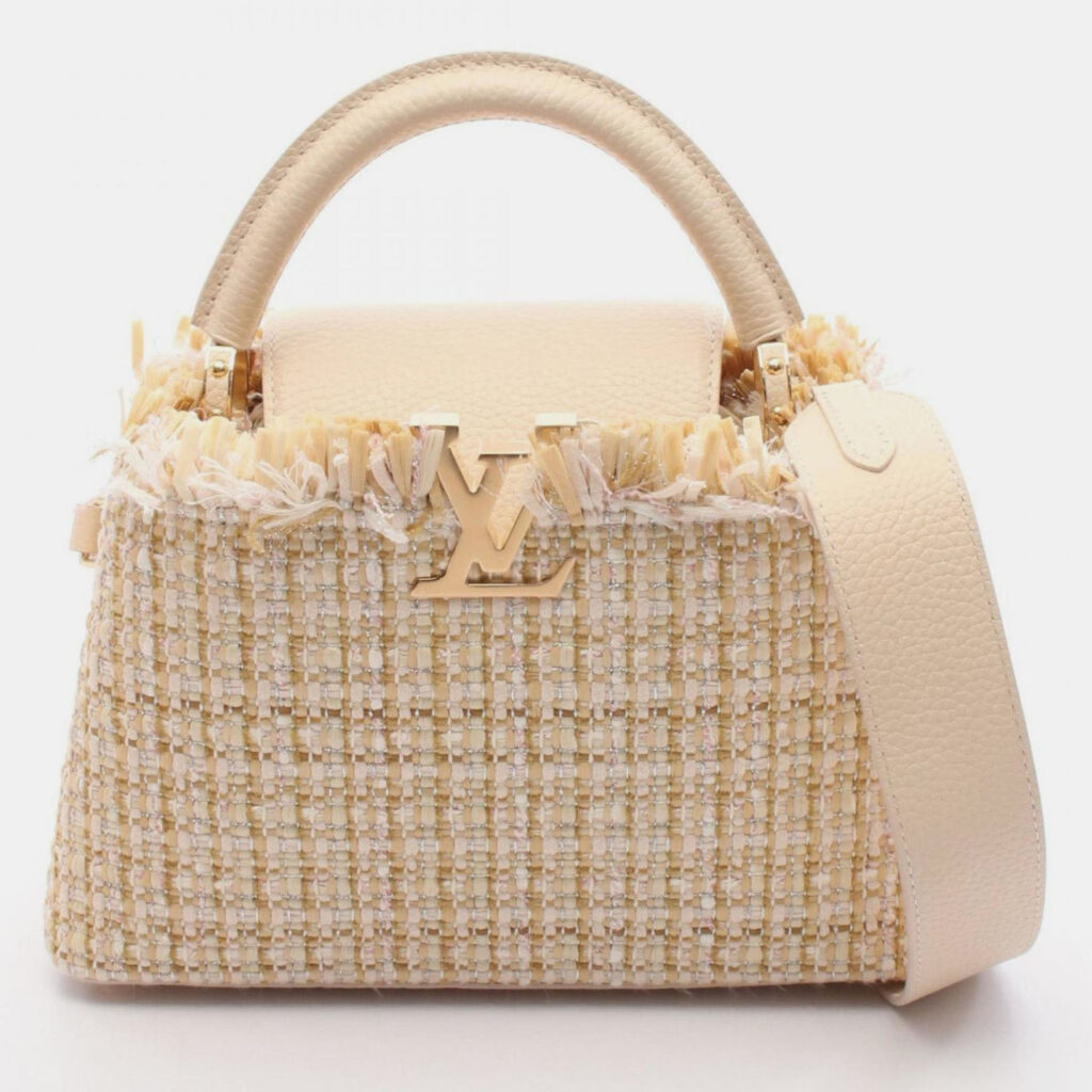 Louis Vuitton Capucines Bb Handbag Fabric Leather And Raffia Beige/Multicolor Louis Vuitton Capucines Bb Handbag Fabric Leather And Raffia Beige/Multicolor