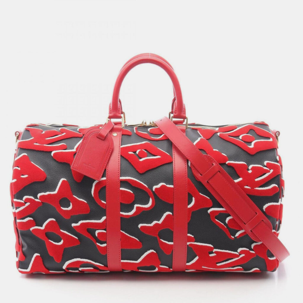 Louis Vuitton Keepall Bandouliere 45 Boston Bag Coated Canvas And Leather Black Red Louis Vuitton Keepall Bandouliere 45 Boston Bag Coated Canvas And Leather Black Red