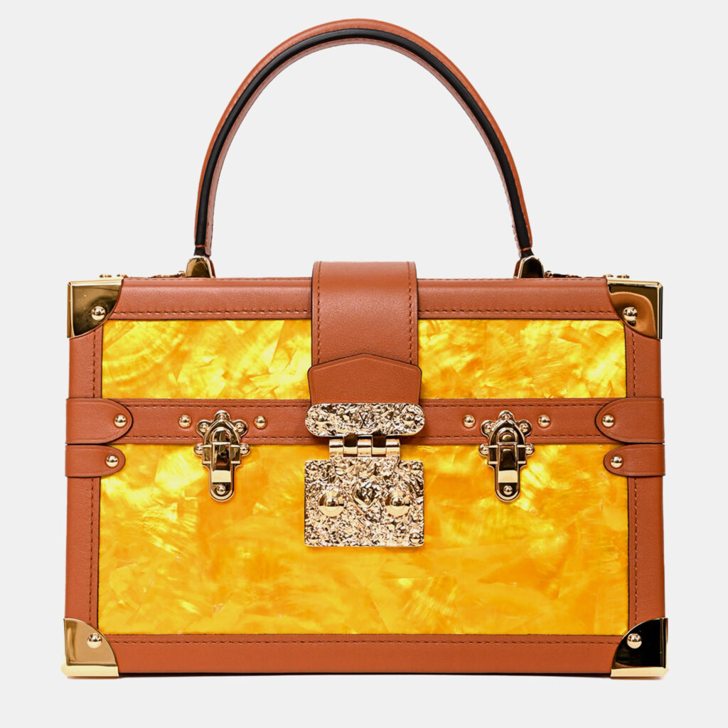 luxury-women-louis-vuitton-used-handbags-p1247689-003-1.jpg Louis Vuitton Yellow Mother of Pearl/Brown Leather Petite Malle Top Handle Bag with Strap