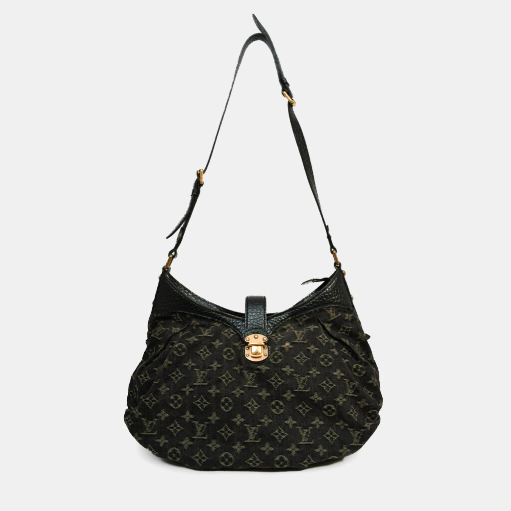 Louis Vuitton Black Denim Light Wash Monogram Hobo Bag With Strap Louis Vuitton Black Denim Light Wash Monogram Hobo Bag With Strap