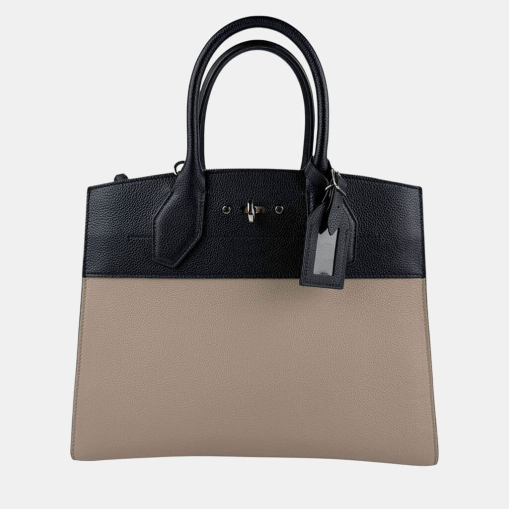 Louis Vuitton City Steamer MM Handbag Shoulder Bag In Black Greige And Silver