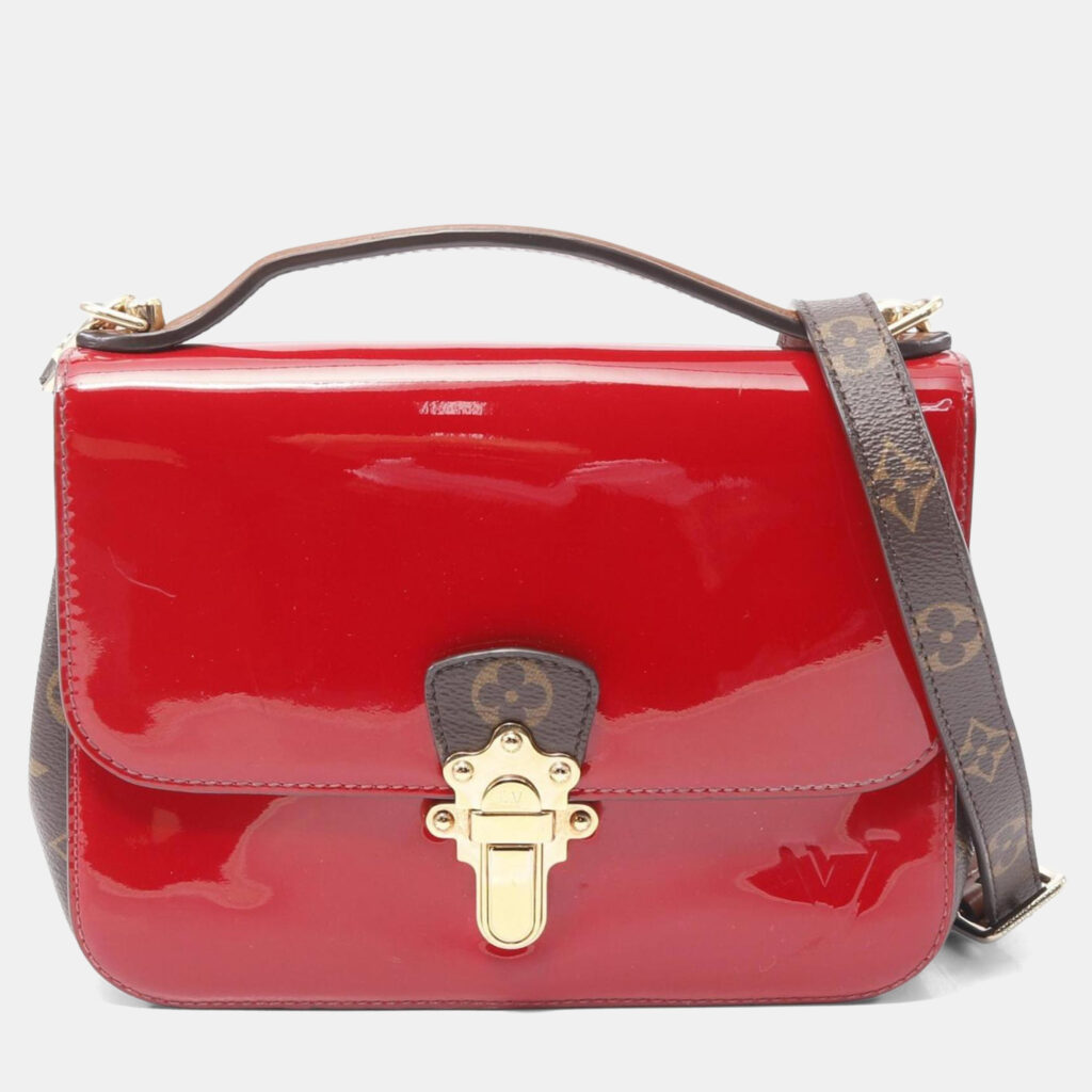 Louis Vuitton Cherrywood Bb Handbag Leather Coated Canvas Vernis Red Brown Louis Vuitton Cherrywood Bb Handbag Leather Coated Canvas Vernis Red Brown
