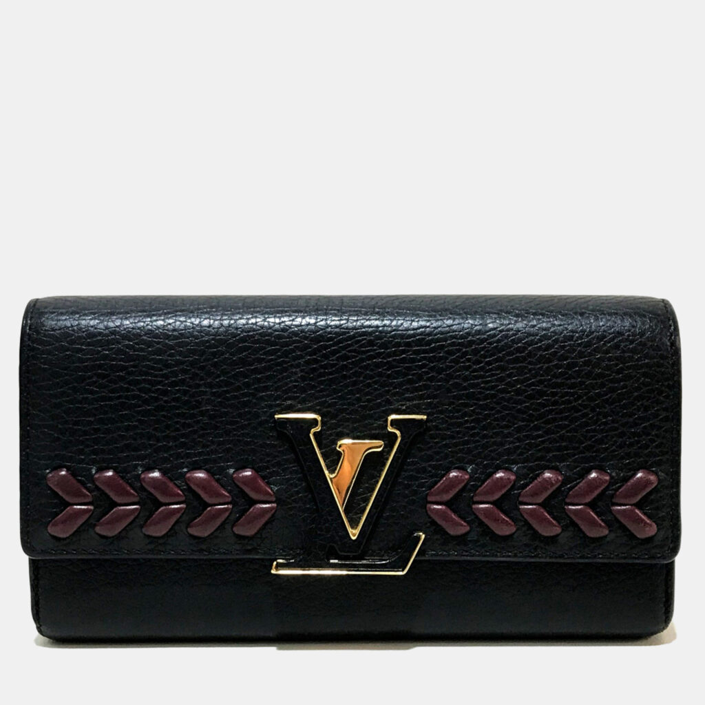 Louis Vuitton Taurillon Clemence Long Wallet Folded Wallet Noir Black Louis Vuitton Taurillon Clemence Long Wallet Folded Wallet Noir Black
