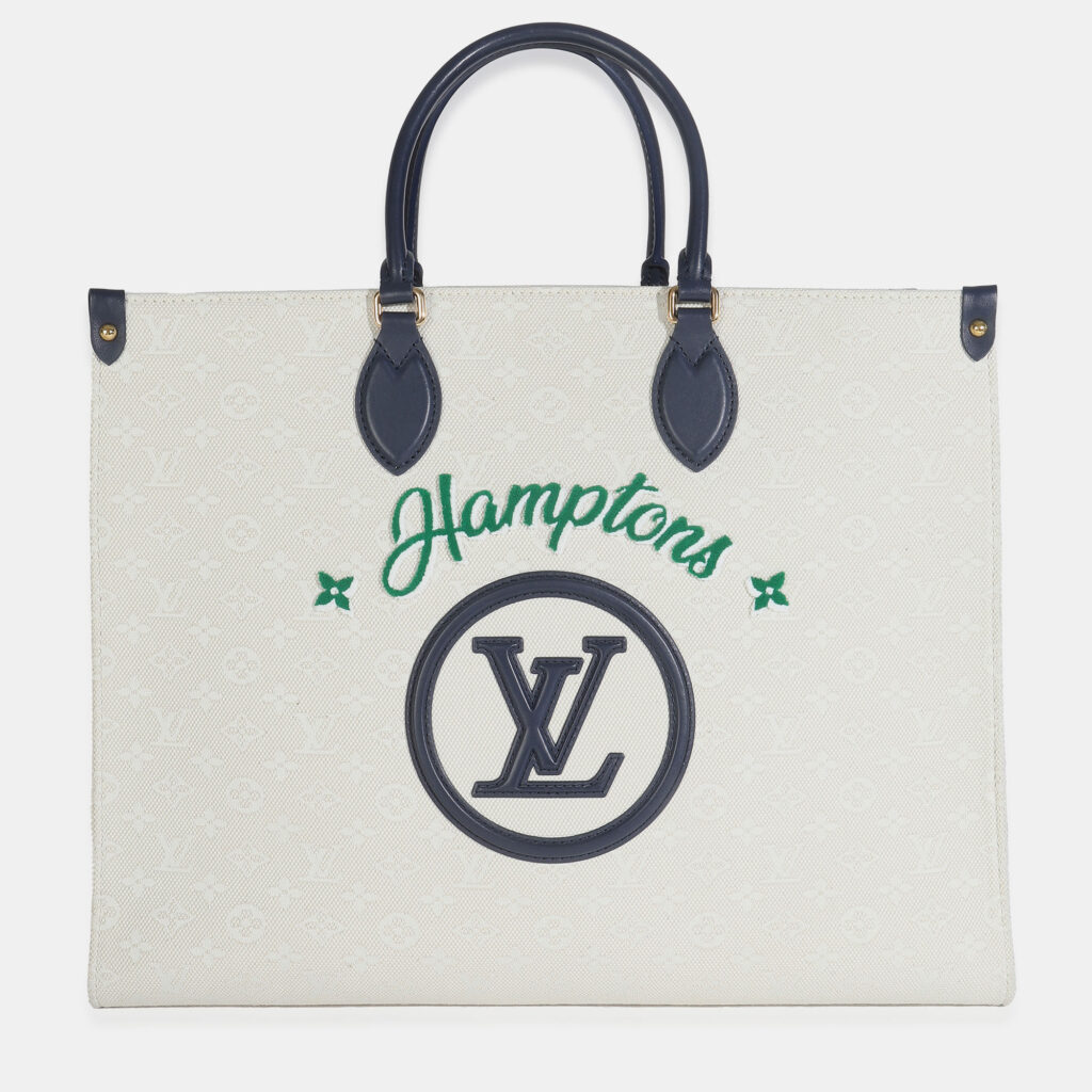 Louis Vuitton Blue Beige Jacquard Embroidered Tufted Monogram Hamptons Onthego G Louis Vuitton Blue Beige Jacquard Embroidered Tufted Monogram Hamptons Onthego G