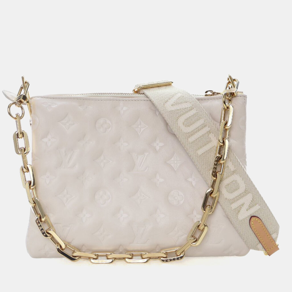 Louis Vuitton White Embossed Lambskin Coussin PM