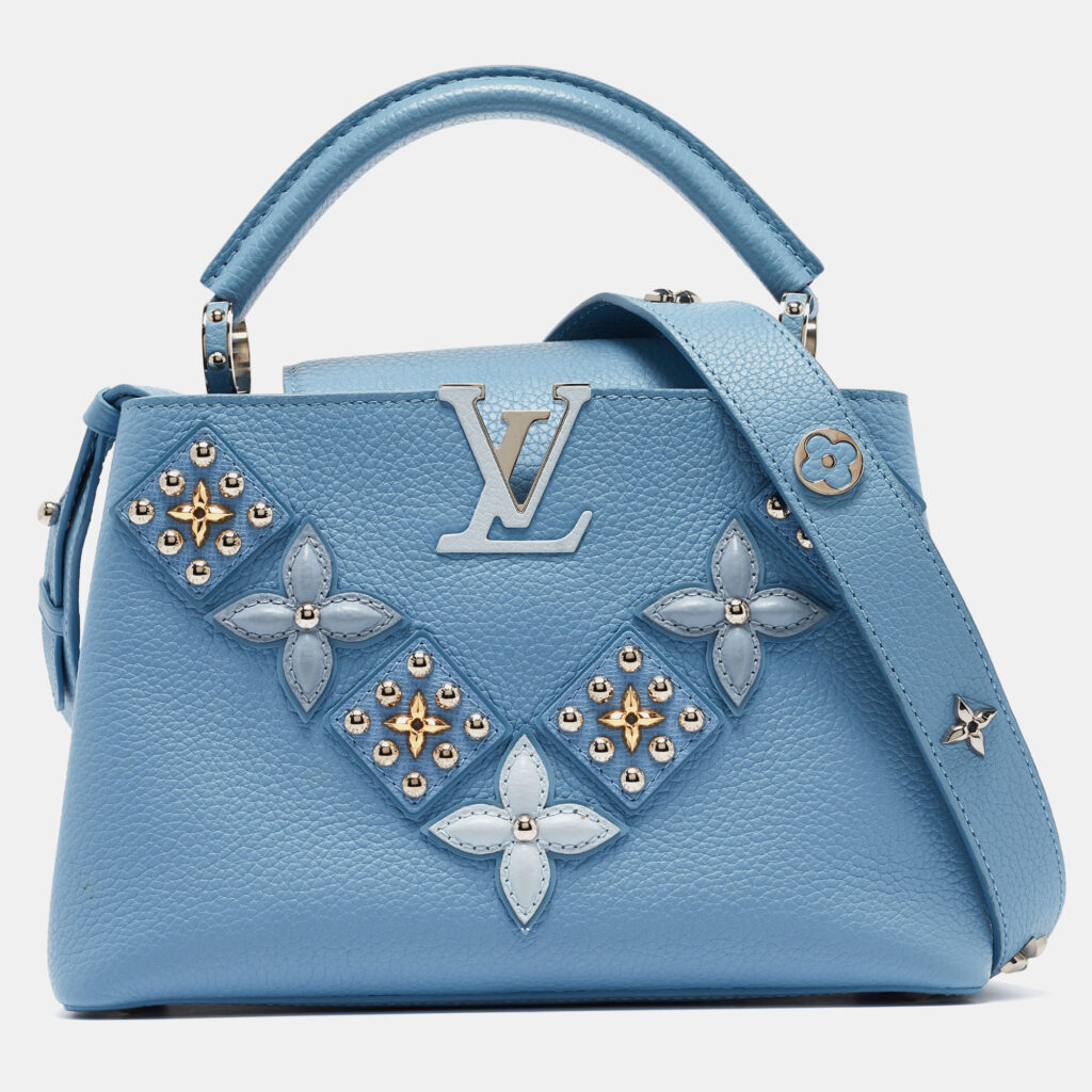 luxury-women-louis-vuitton-used-handbags-p955347-006-1.jpg Louis Vuitton Light Blue Leather Mechanical Flower Capucines BB Bag