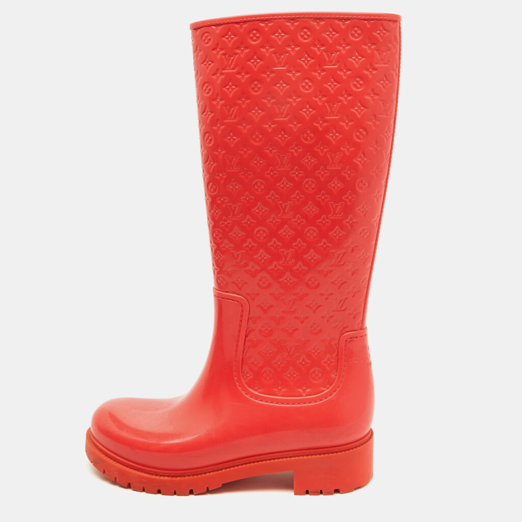 Louis Vuitton Coral Orange Monogram Rubber Splash Rain Boots Size 38 Louis Vuitton Coral Orange Monogram Rubber Splash Rain Boots Size 38
