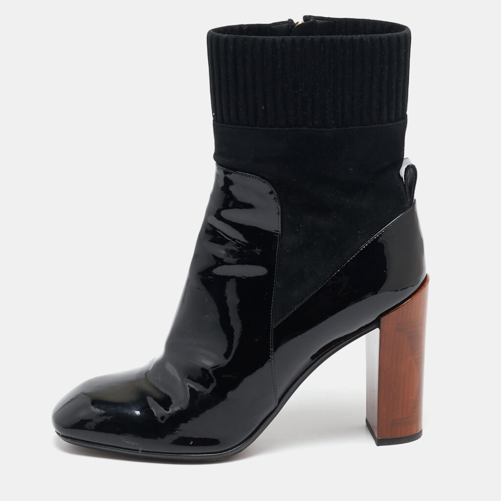 Louis Vuitton Black Patent Leather and Suede Studio Ankle Length Boots Size 39 Louis Vuitton Black Patent Leather and Suede Studio Ankle Length Boots Size 39