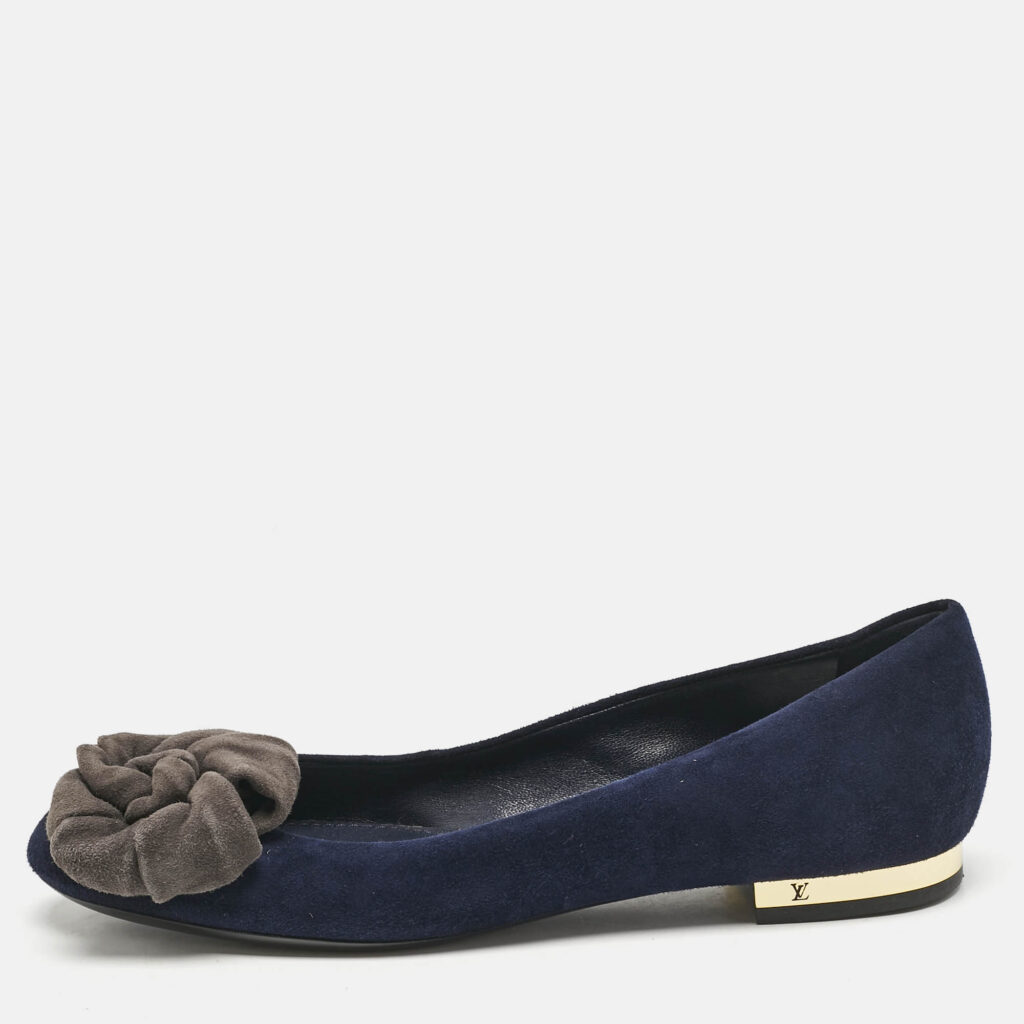 Louis Vuitton Navy Blue Suede Flower Embellished Ballet Flats Size 36.5 Louis Vuitton Navy Blue Suede Flower Embellished Ballet Flats Size 36.5