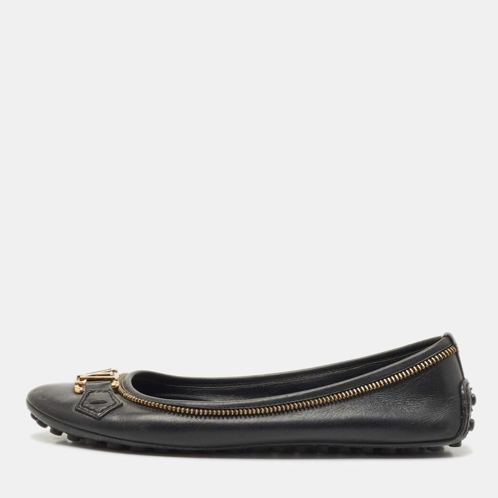 Louis Vuitton Black Leather Zipper Trim Oxford Ballet Flats Size 36 Louis Vuitton Black Leather Zipper Trim Oxford Ballet Flats Size 36