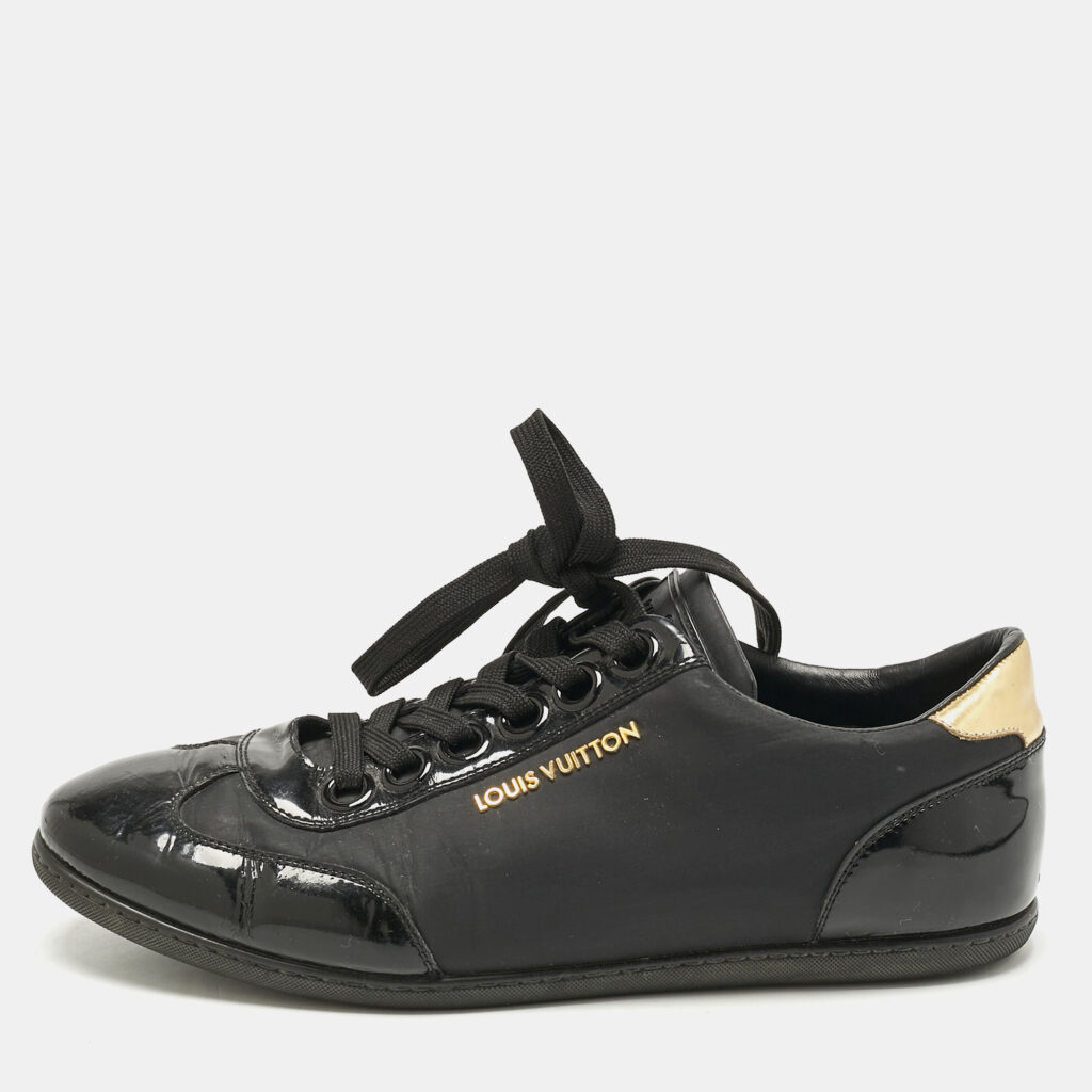 Louis Vuitton Black Nylon and Patent Leather Low Top Sneakers Size 39.5