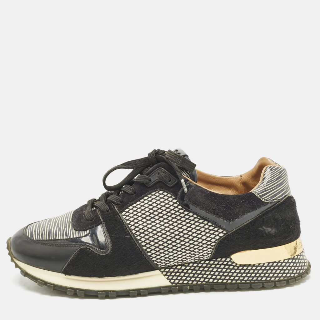 Louis Vuitton Black/White Calf Hair and Leather Run Away Lace Up Sneakers Size 37