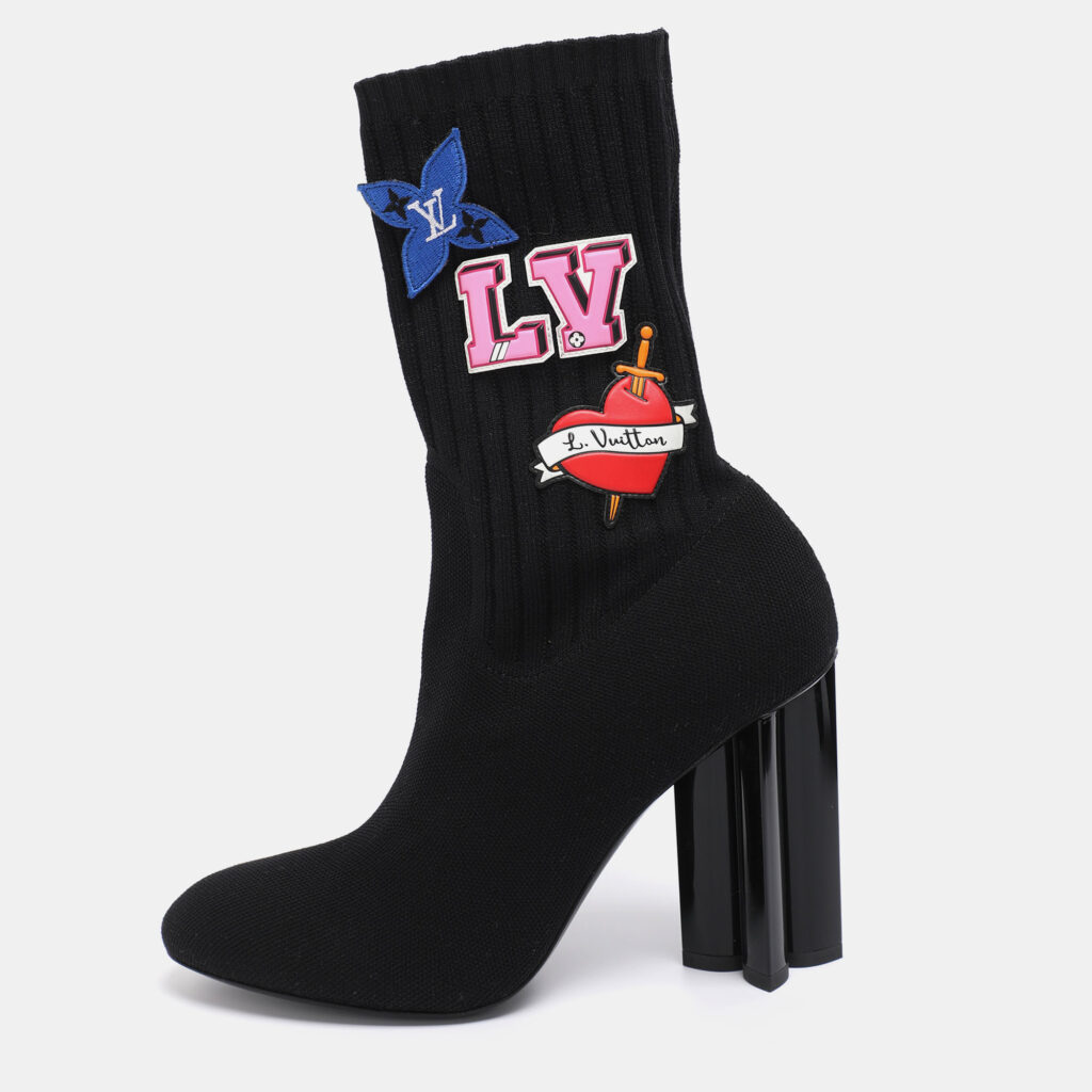 Louis Vuitton Black Knit Fabric LV Black Heart Sock Ankle Boots Size 38.5 Louis Vuitton Black Knit Fabric LV Black Heart Sock Ankle Boots Size 38.5