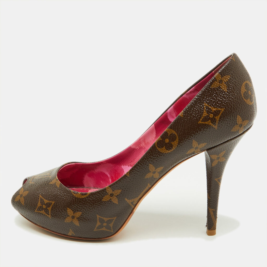 Louis Vuitton Monogram Canvas Rosemary Peep Toe Platform Pumps Size 37.5