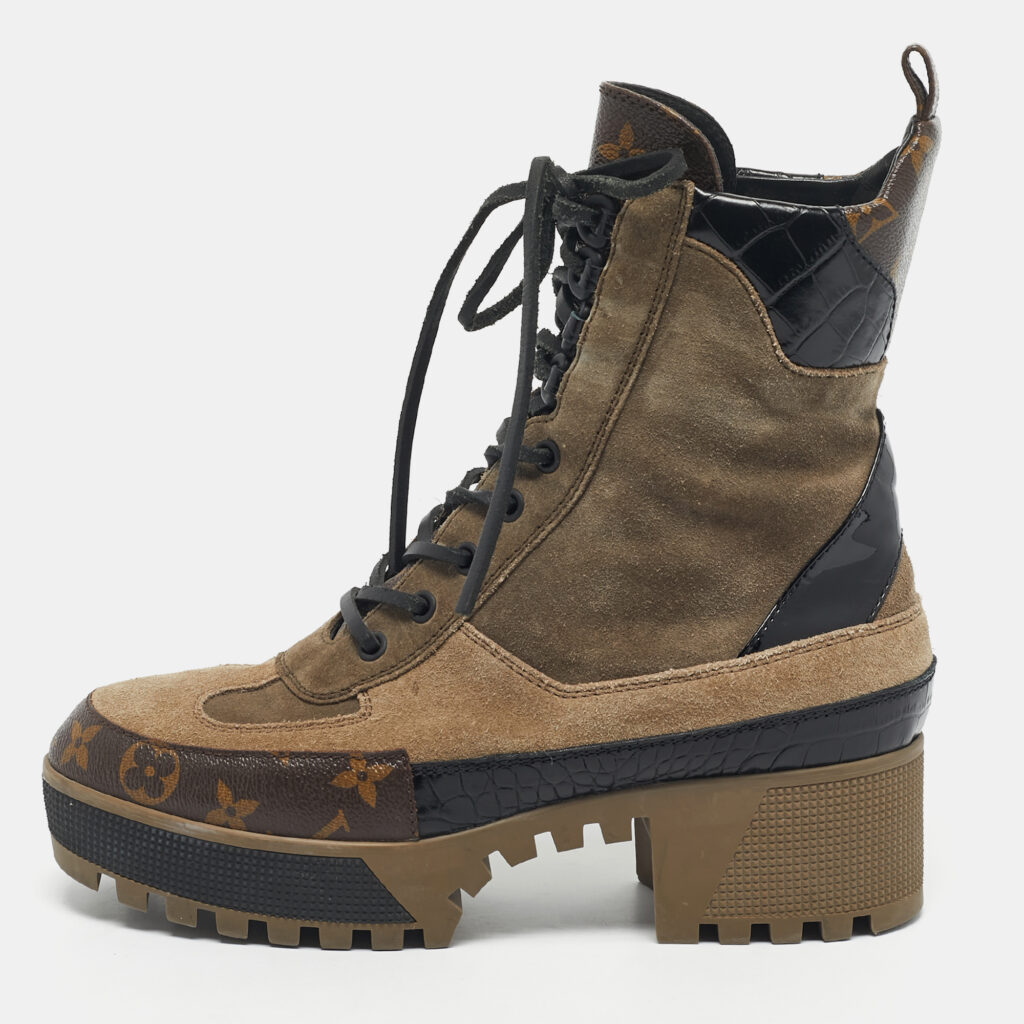 Louis Vuitton Multicolor Croc Embossed Leather and Suede Laureate Ankle Length Boots Size 38.5 Louis Vuitton Multicolor Croc Embossed Leather and Suede Laureate Ankle Length Boots Size 38.5
