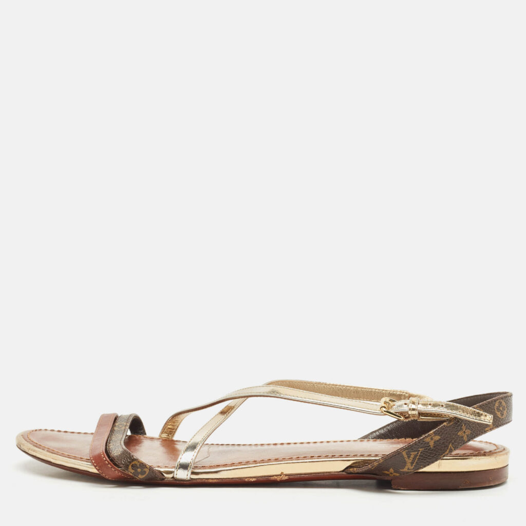 Louis Vuitton Brown Monogram Canvas and Leather Slingback Flat Sandals Size 40 Louis Vuitton Brown Monogram Canvas and Leather Slingback Flat Sandals Size 40