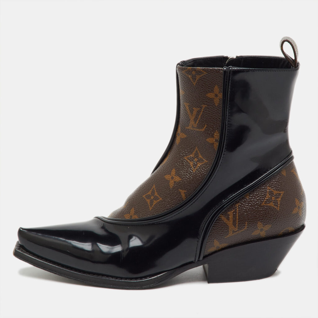 Louis Vuitton Black Patent Leather and Monogram Canvas Matador Ankle Boots Size 36 Louis Vuitton Black Patent Leather and Monogram Canvas Matador Ankle Boots Size 36