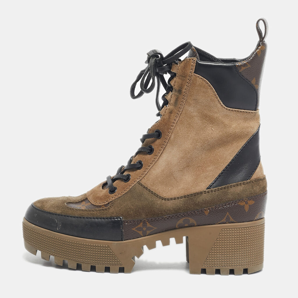 Louis Vuitton Multicolor Monogram Canvas and Leather Laureate Ankle Length Boots Size 36