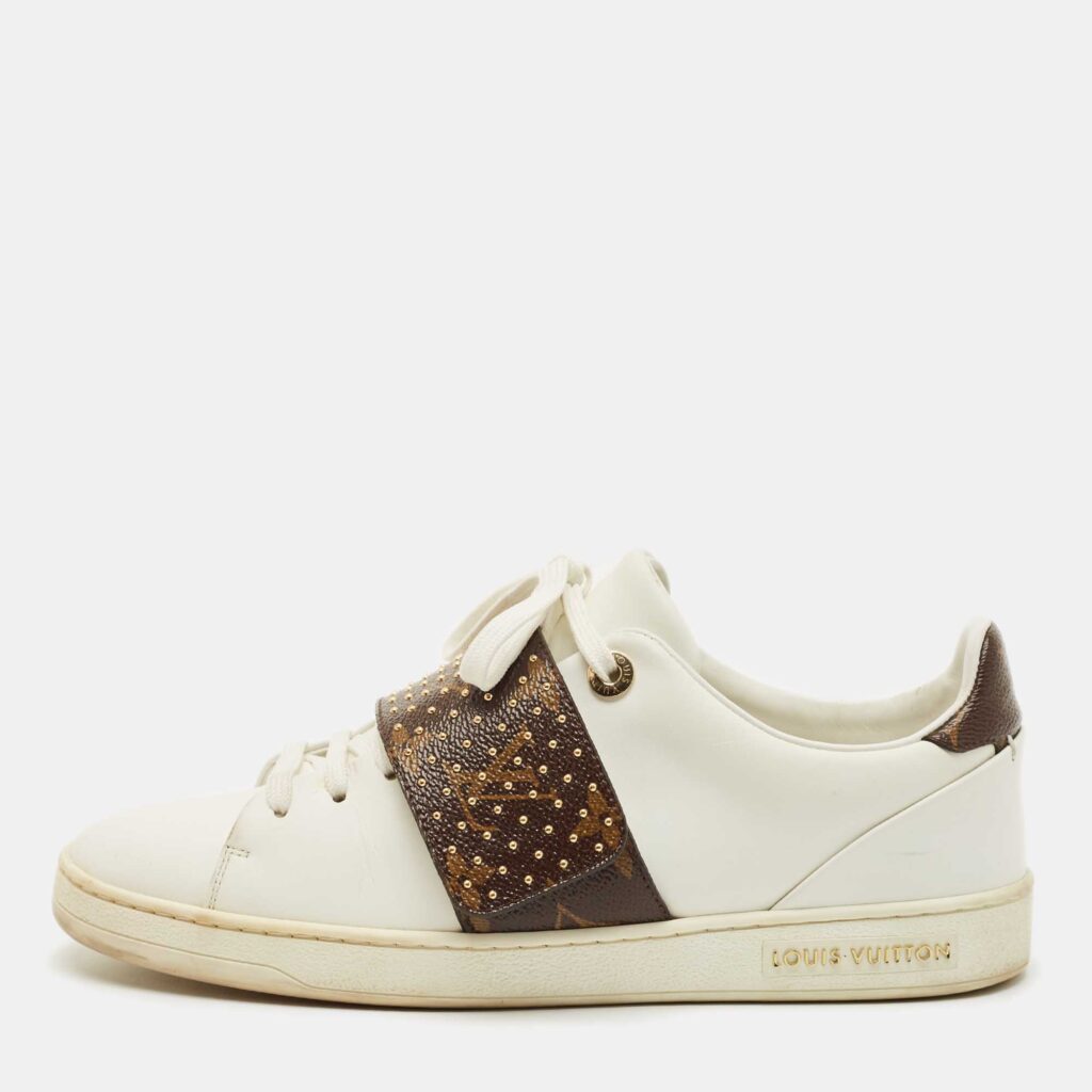 Louis Vuitton White/Brown Monogram Canvas and Leather Frontrow Lace Up Sneakers Size 38 Louis Vuitton White/Brown Monogram Canvas and Leather Frontrow Lace Up Sneakers Size 38