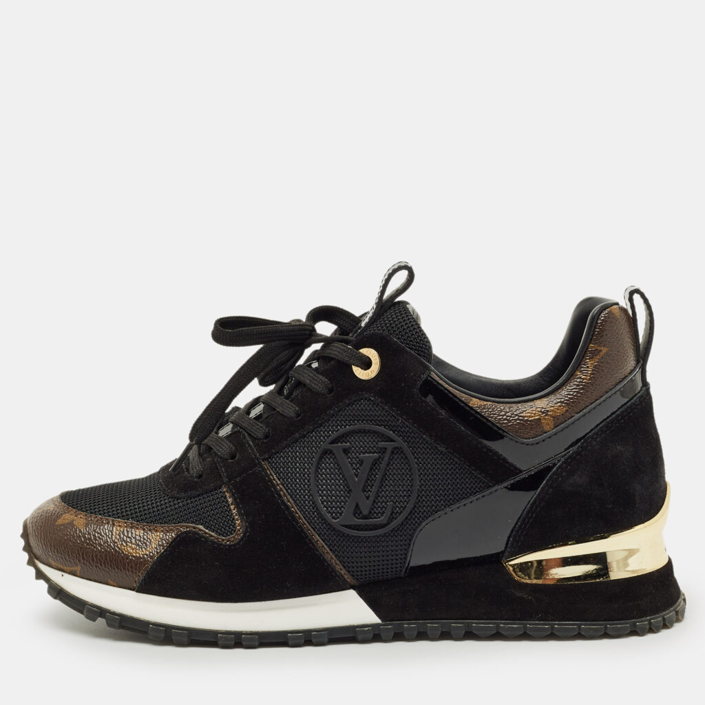 Louis Vuitton Brown/Black Monogram Canvas and Suede Run Away Sneakers Size 38 Louis Vuitton Brown/Black Monogram Canvas and Suede Run Away Sneakers Size 38