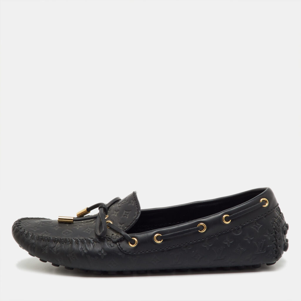Louis Vuitton Black Monogram Empreinte Leather Gloria Loafers Size 38.5 Louis Vuitton Black Monogram Empreinte Leather Gloria Loafers Size 38.5