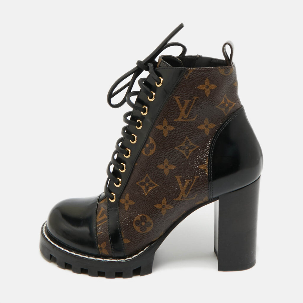 Louis Vuitton Brown/Black Monogram Canvas and Leather Star Trail Ankle Length Boots Size 39