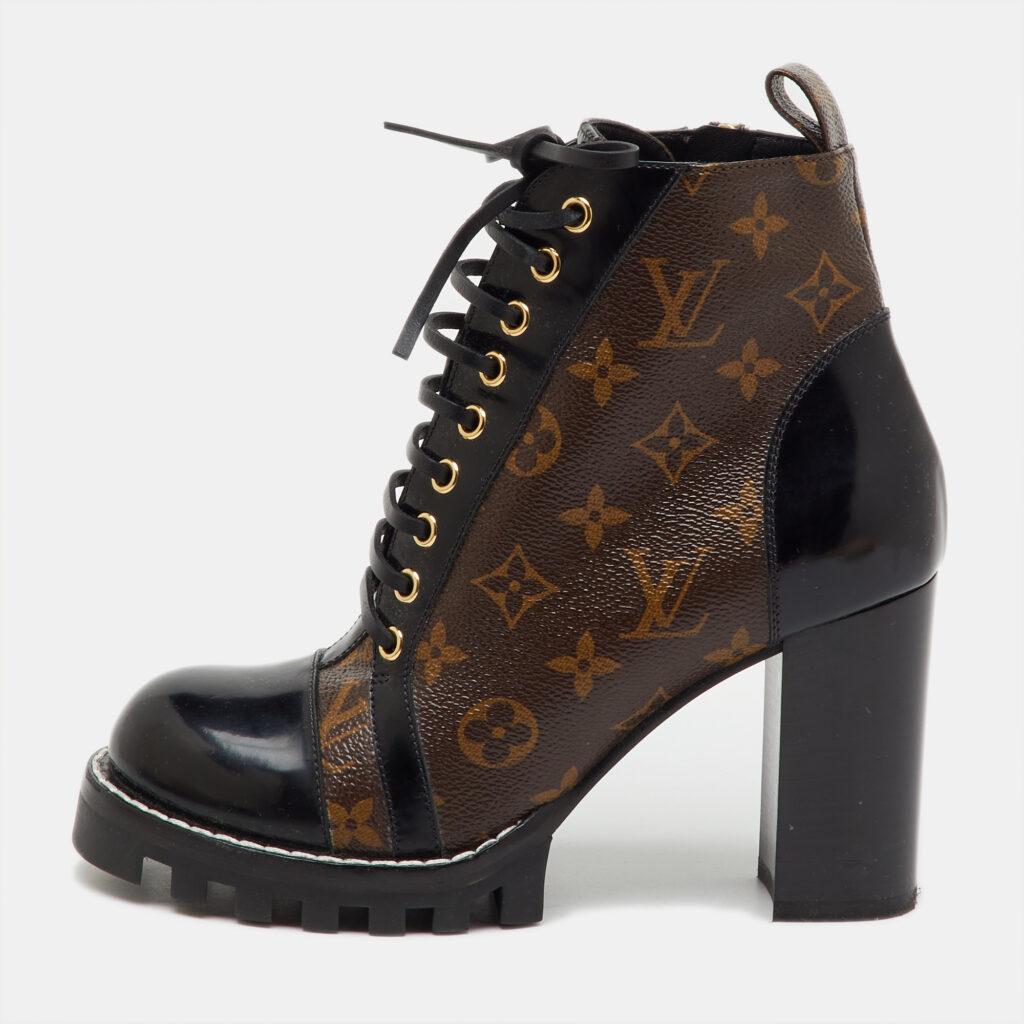 Louis Vuitton Brown/Black Monogram Canvas and Patent Leather Star Trail Ankle Boot Size 38.5