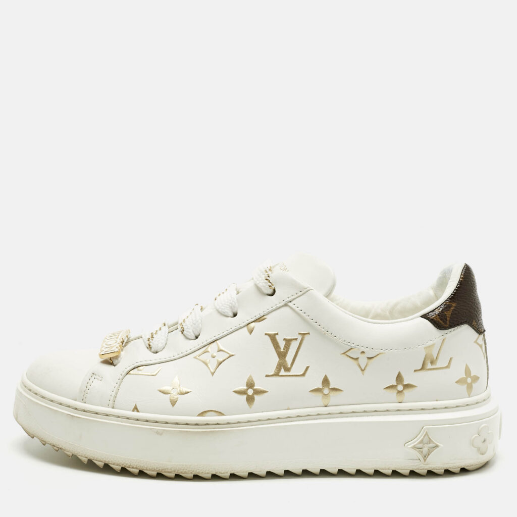 Louis Vuitton White/Brown Monogram Canvas and Leather Time Out Sneakers Size 38 Louis Vuitton White/Brown Monogram Canvas and Leather Time Out Sneakers Size 38