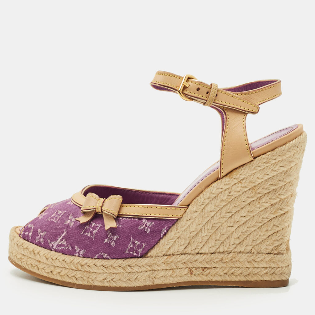 Louis Vuitton Purple Canvas Wedge Espadrille Sandals Size 37 Louis Vuitton Purple Canvas Wedge Espadrille Sandals Size 37