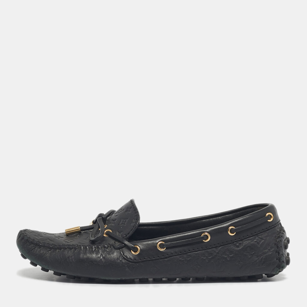 Louis Vuitton Black Monogram Empreinte Leather Gloria Loafers Size 39 Louis Vuitton Black Monogram Empreinte Leather Gloria Loafers Size 39