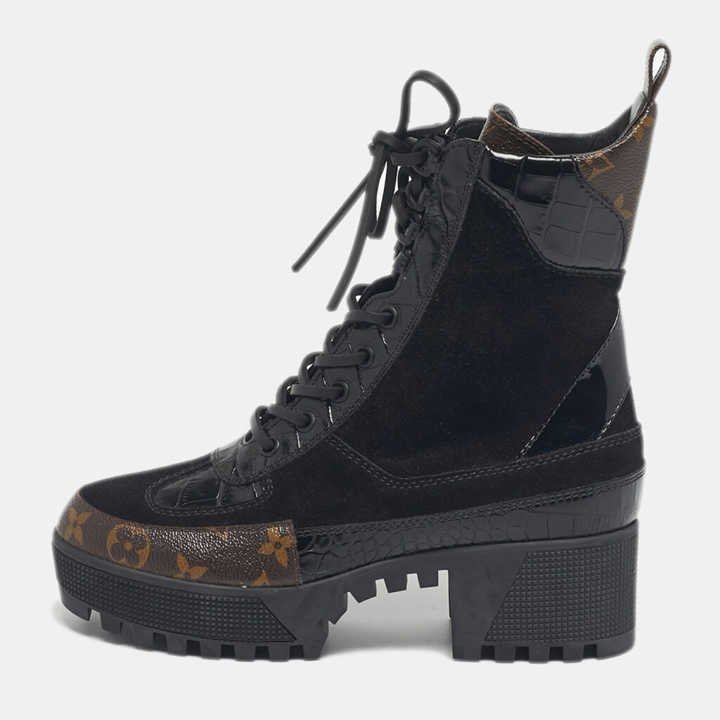 Louis Vuitton Two Tone Monogram Canvas and Leather Laureate Ankle Length Boots Size 36.5 Louis Vuitton Two Tone Monogram Canvas and Leather Laureate Ankle Length Boots Size 36.5