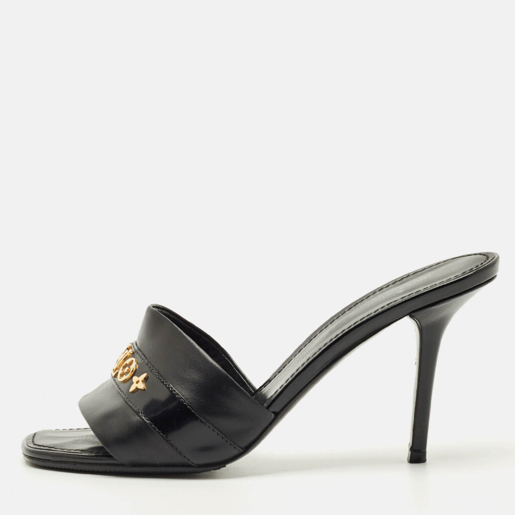 Louis Vuitton Black Leather Revival Slide Sandals Size 39