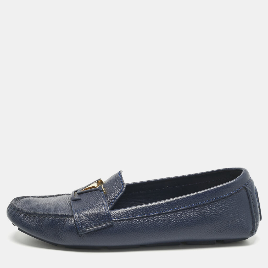 luxury-women-louis-vuitton-used-shoes-p1217661-009-1.jpg Louis Vuitton Navy Blue Leather LV Mare Loafers Size 38.5
