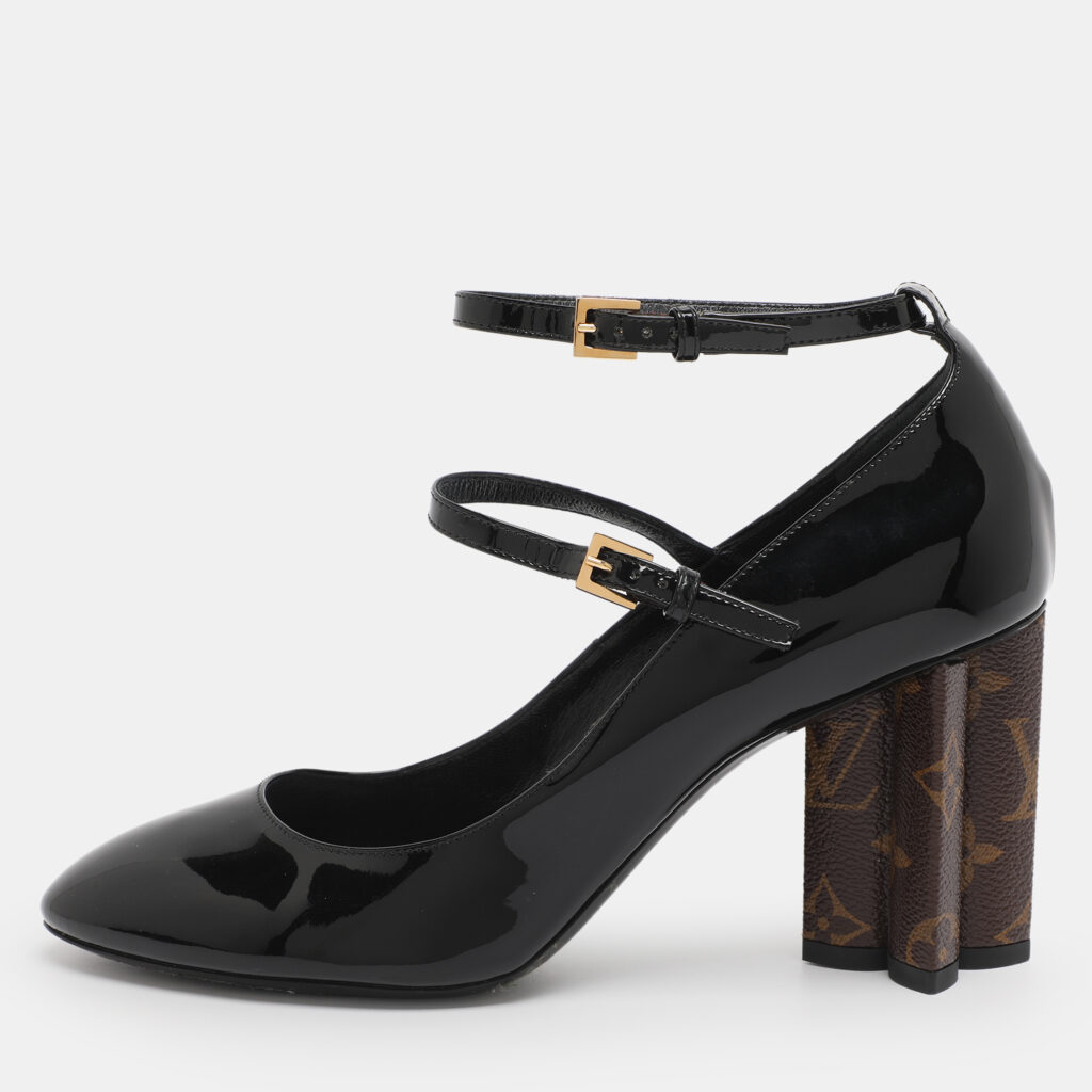 Louis Vuitton Black Patent and Canvas Peep Toe Pumps Size 39